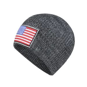 USA FLAG LABEL KNITTED BEANIE HAT