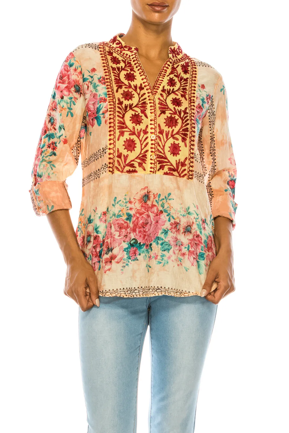 Vintage Tunic with Floral Embroidery
