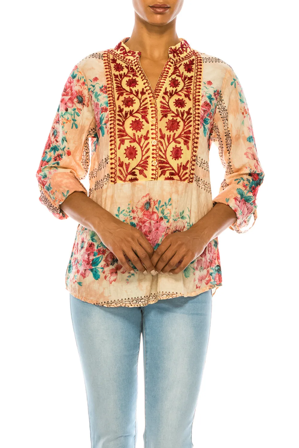 Vintage Tunic with Floral Embroidery