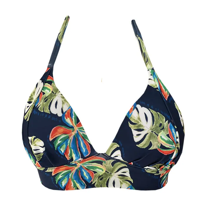 Watercolor Blue Leaves Brazilian Halter Bikini Top