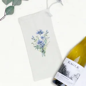 Watercolor Indigo Bouquet - Canvas Wine Bag