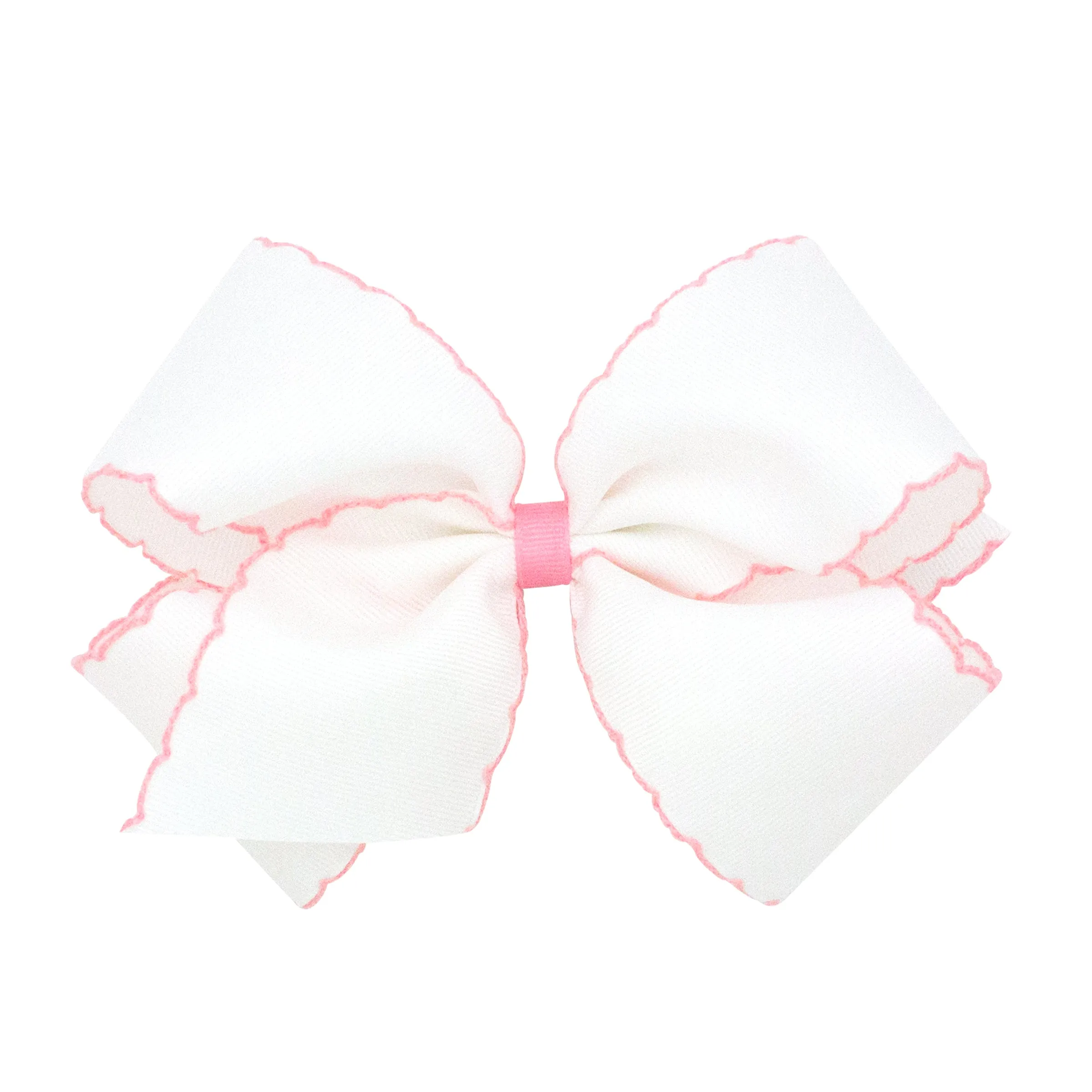 Wee Ones Grosgrain Bow w/ Moonstitch Edge - White w/ Light Pink