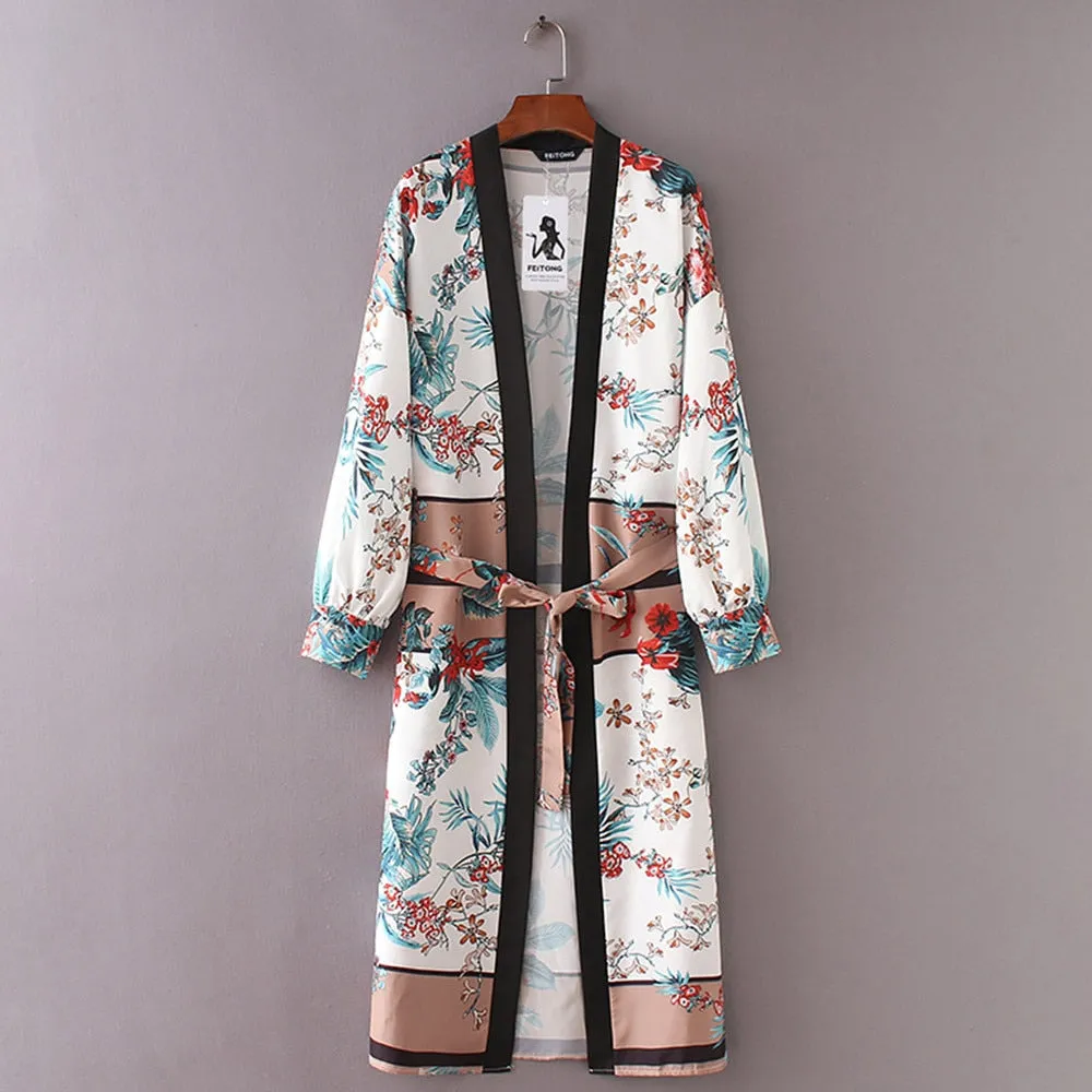 Womens Blouse Belt Bandage Shawl Print