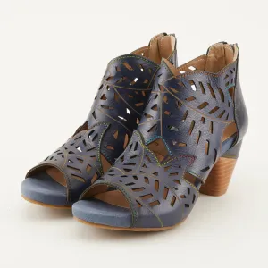 Women's L'Artiste | Icon Leaf Inspired Stacked Heel Sandal | Navy