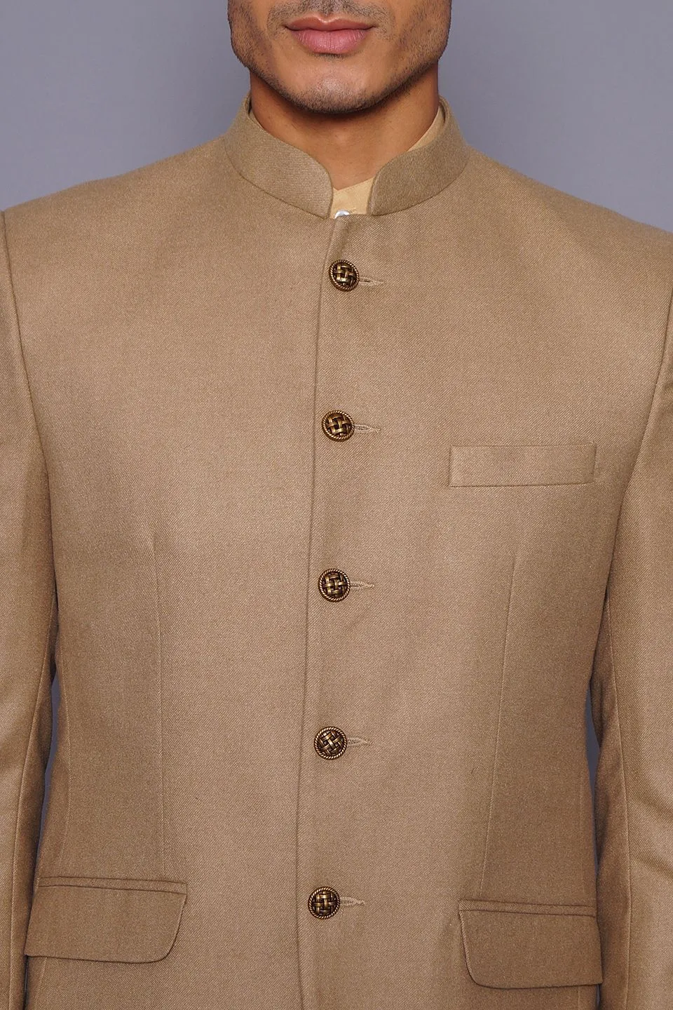 Wool Beige Bandhgala
