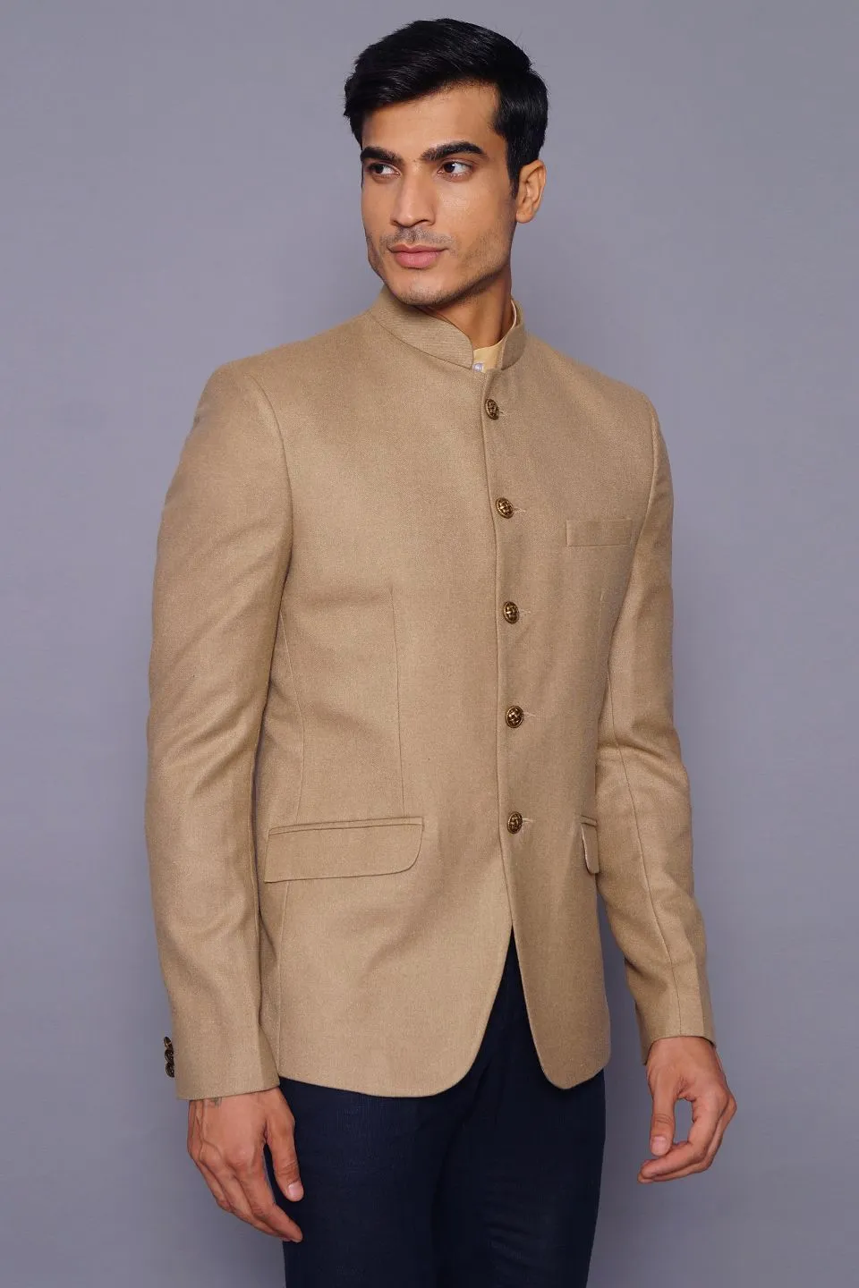 Wool Beige Bandhgala