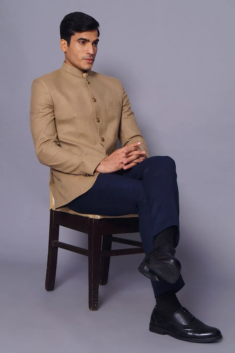 Wool Beige Bandhgala