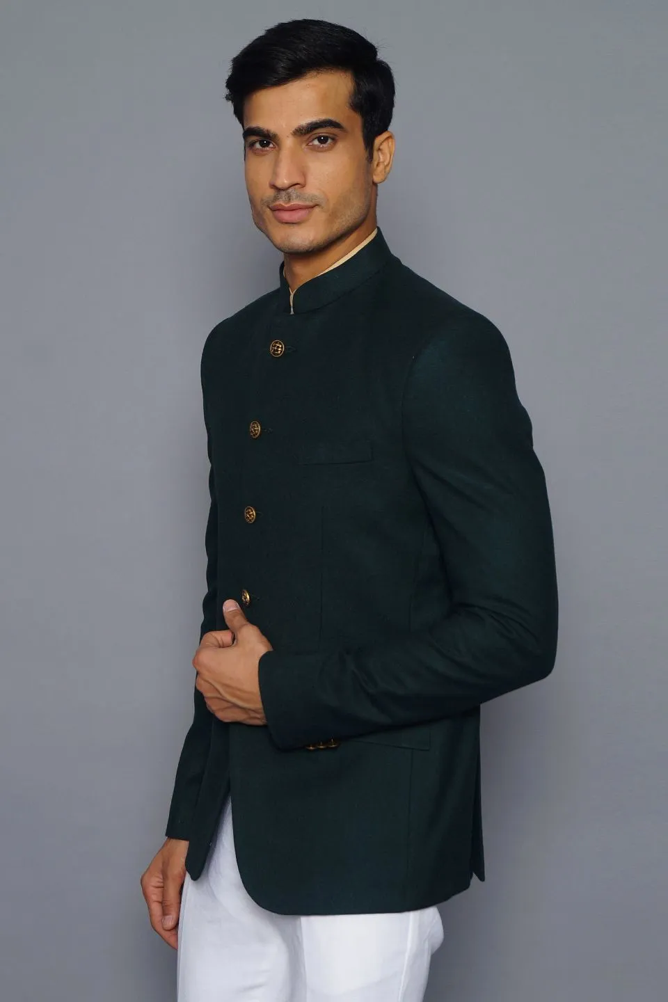 Wool Green Bandhgala