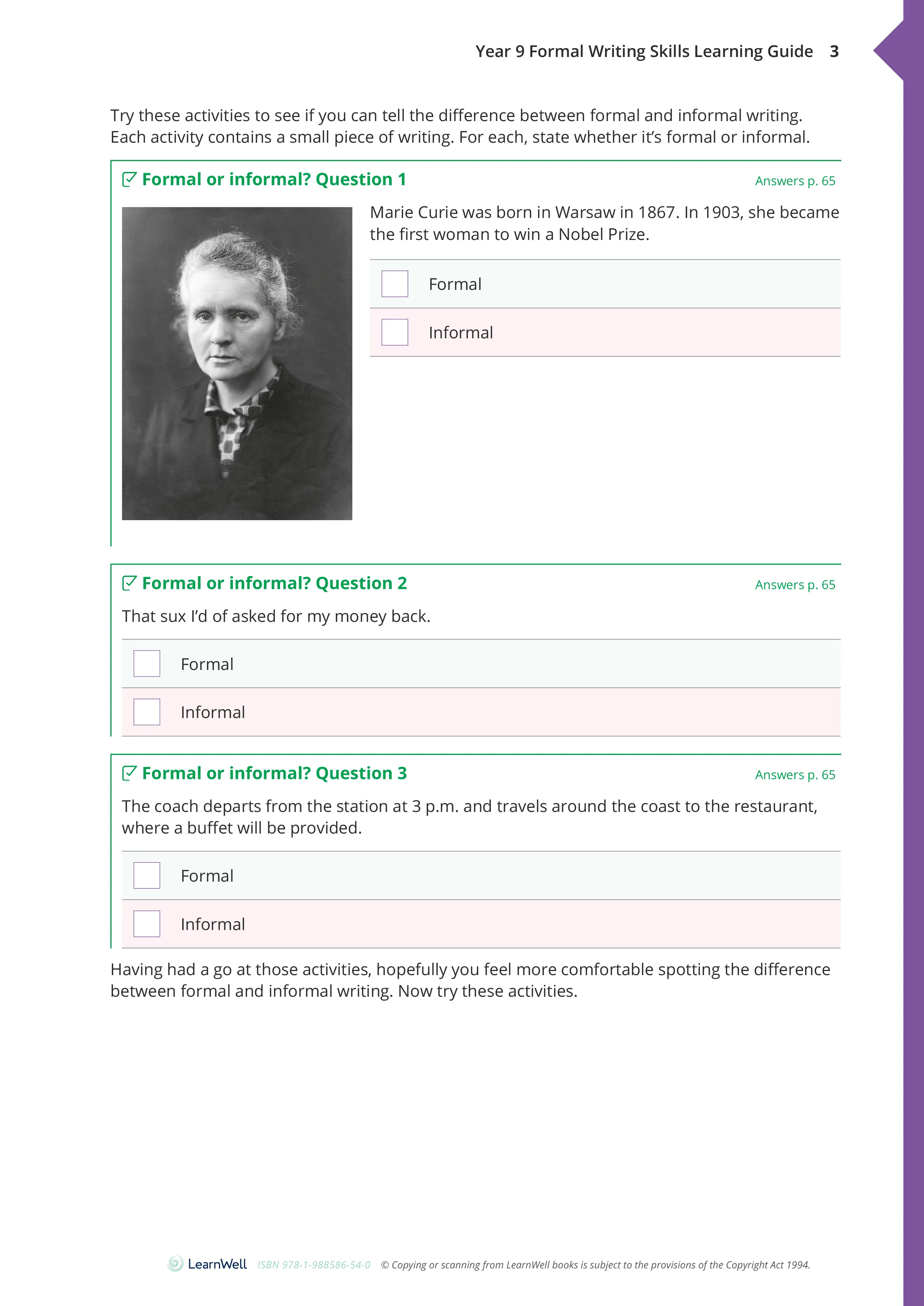 Year 9 Formal Writing Skills Learning Guide